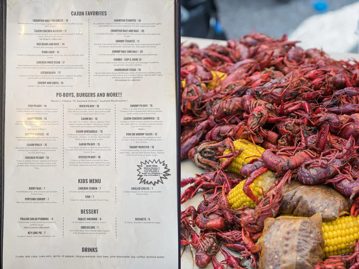 Casual seafood dining room with Cajun touches