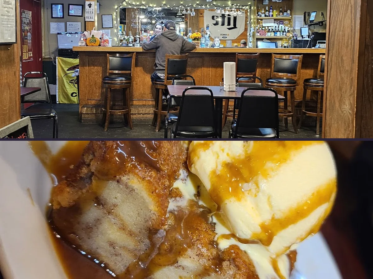 Warm restaurant interior with family-style seating