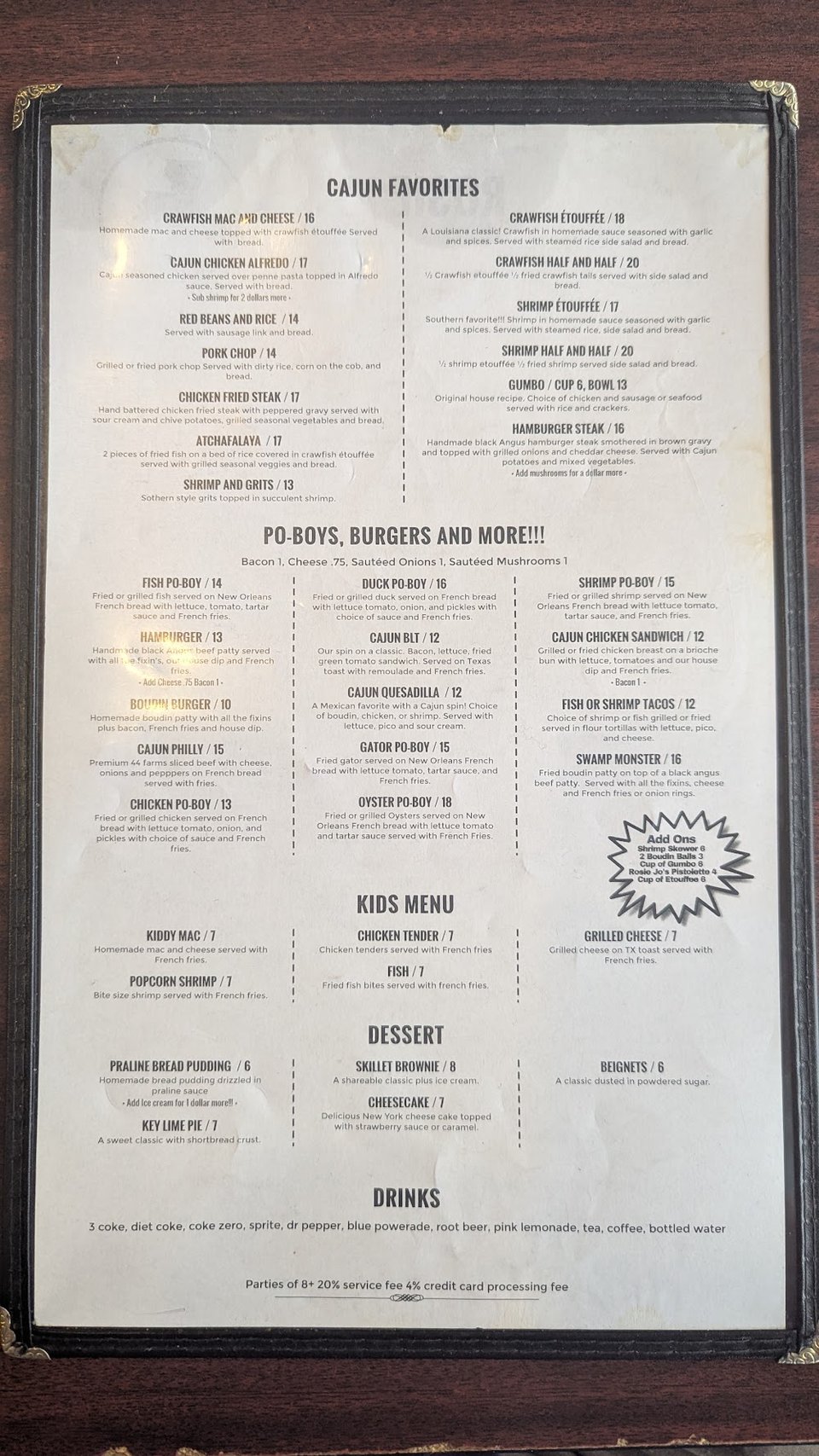 Restaurant menu page with appetizers listed
